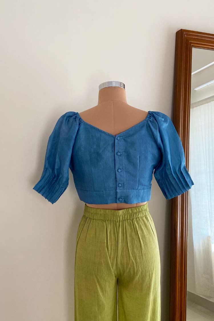 Baani Back Button Blouse- Blue