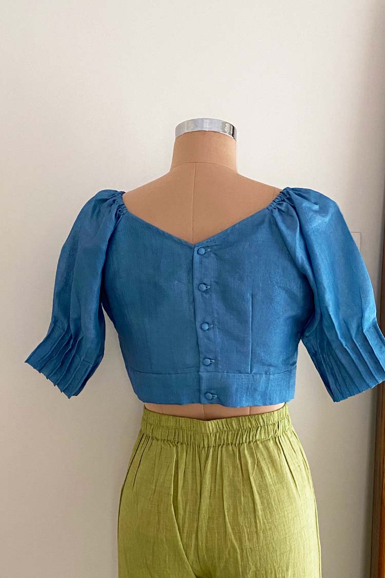 Baani Back Button Blouse- Blue