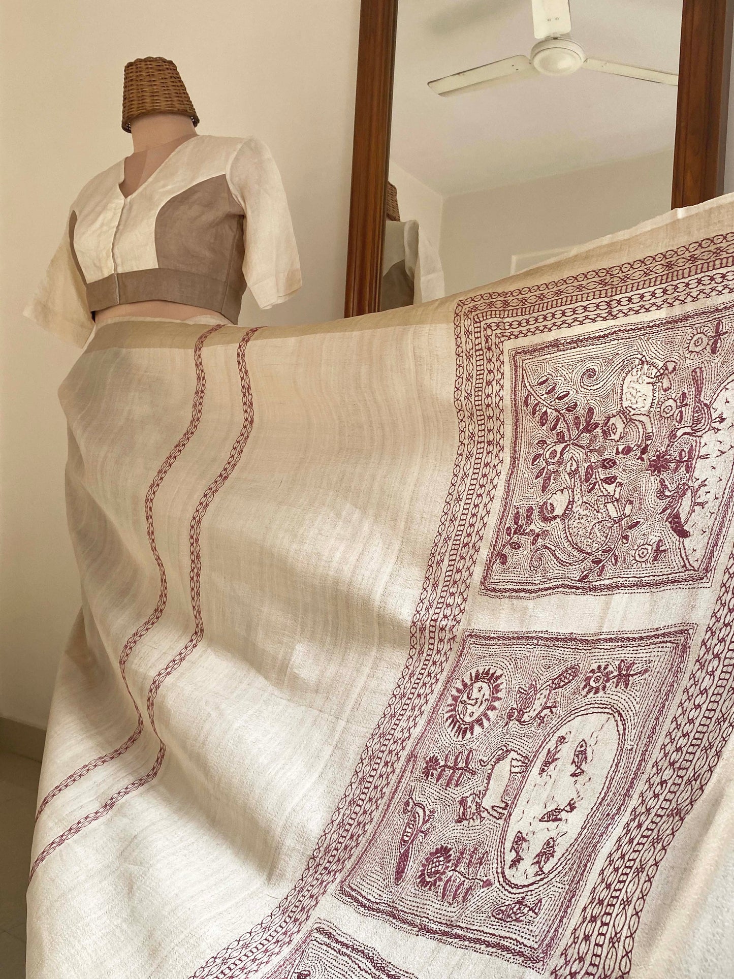 Folk saree - DEEP MAROON & KORA