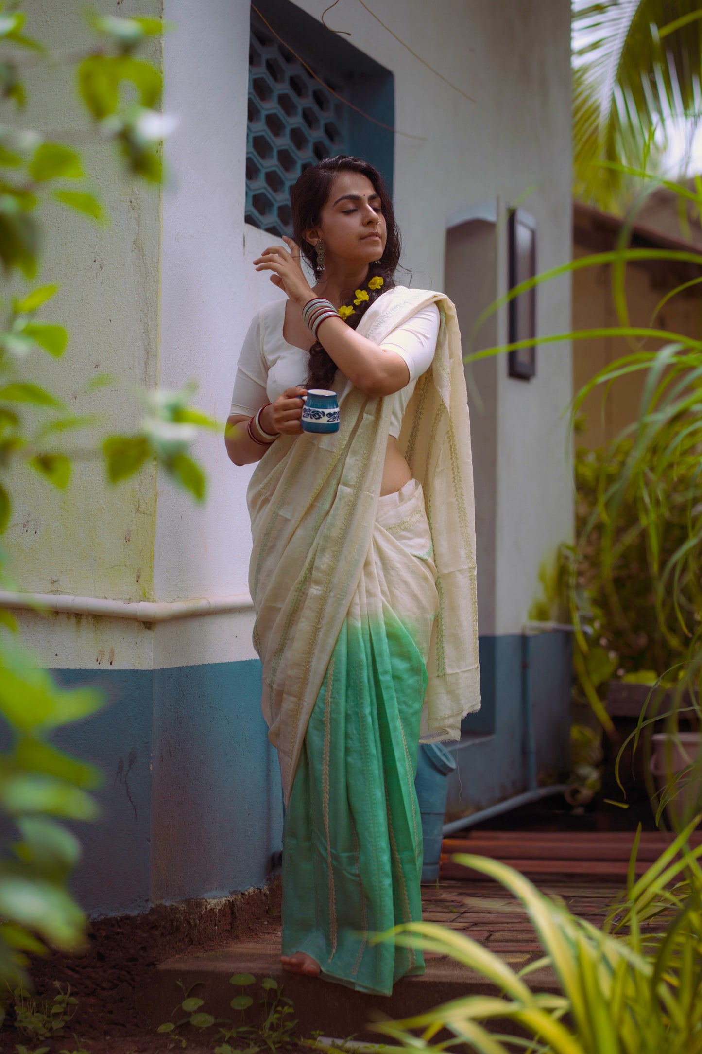 Panna Chikankari Saree