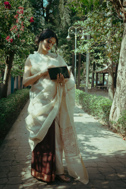 Folk saree - DEEP MAROON & KORA