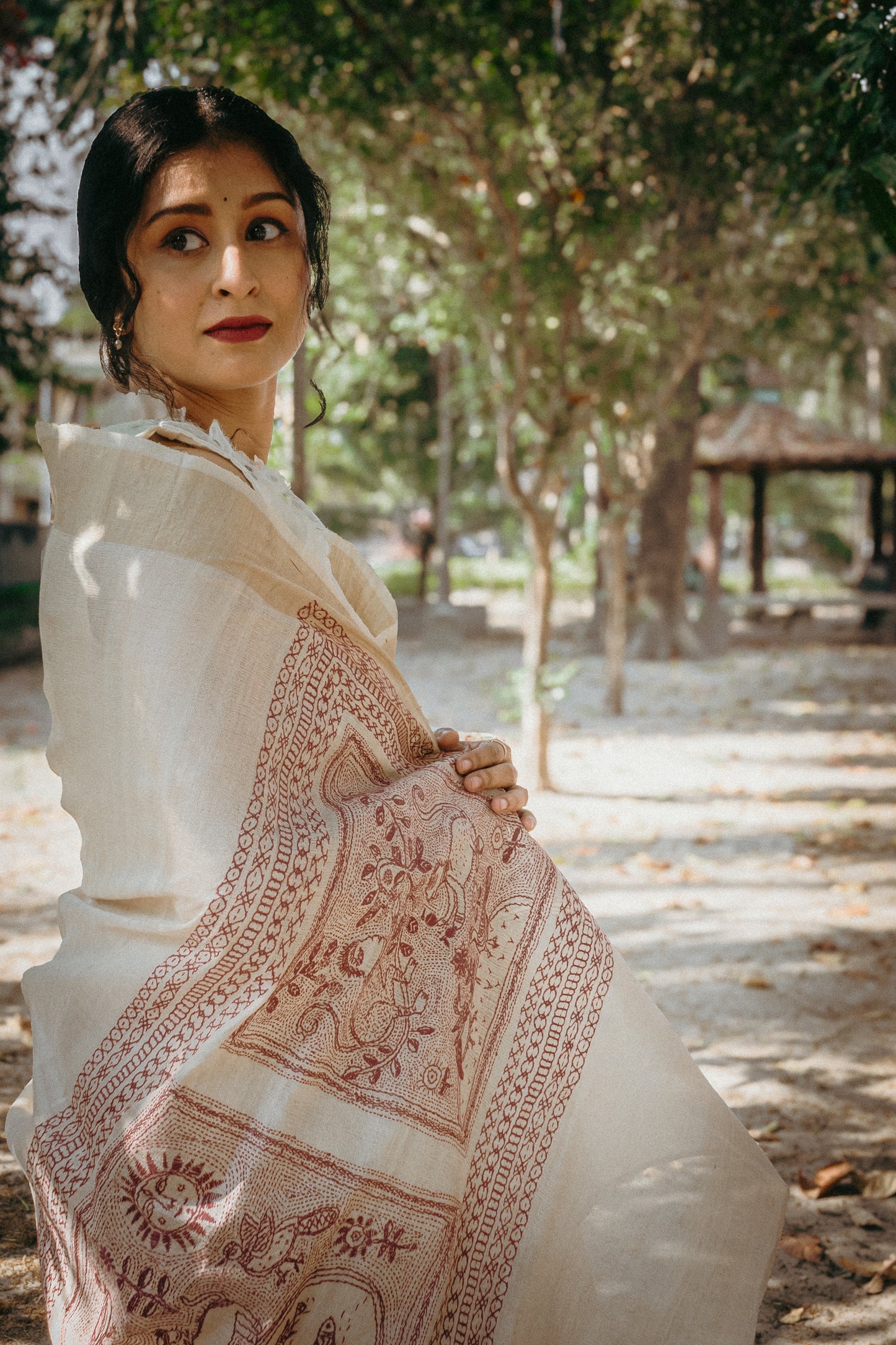 Folk saree - DEEP MAROON & KORA
