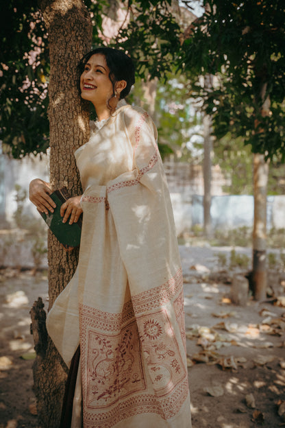 Folk saree - DEEP MAROON & KORA