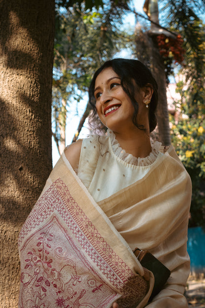 Folk saree - DEEP MAROON & KORA