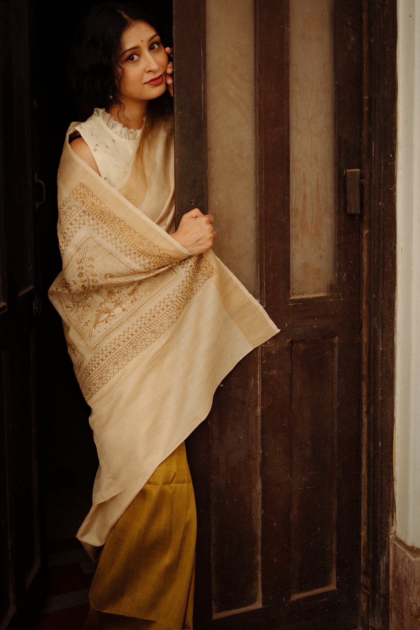 Folk saree - MUSTARD & KORA