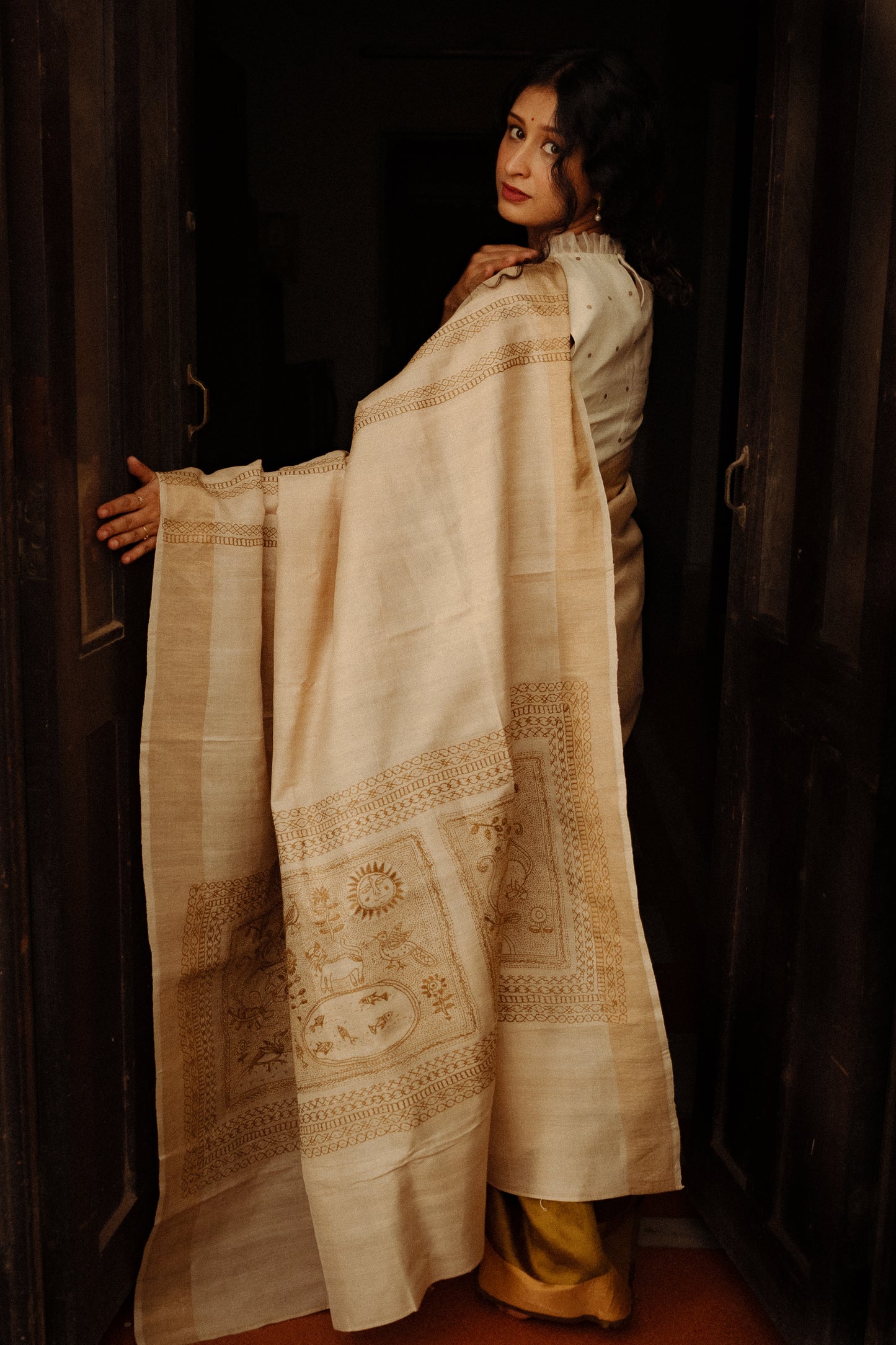Folk saree - MUSTARD & KORA