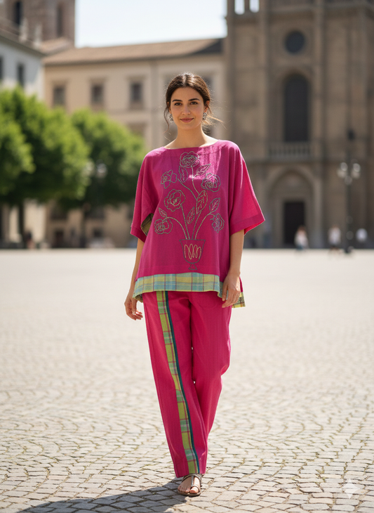 Pink Floral KHADI SET