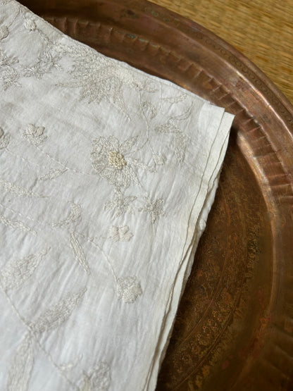 Kora Chikankari kantha scarf