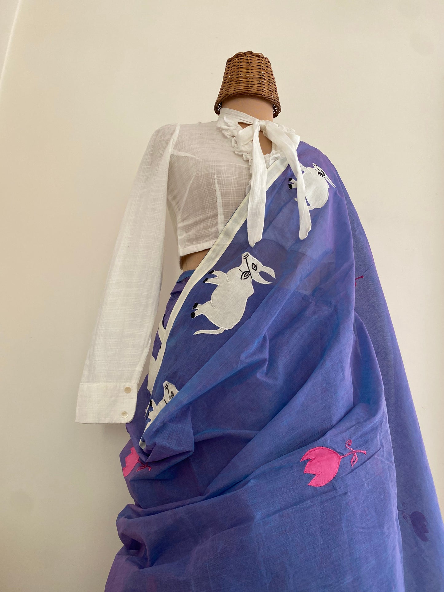 Nandi blue Applique saree