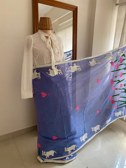 Nandi blue Applique saree