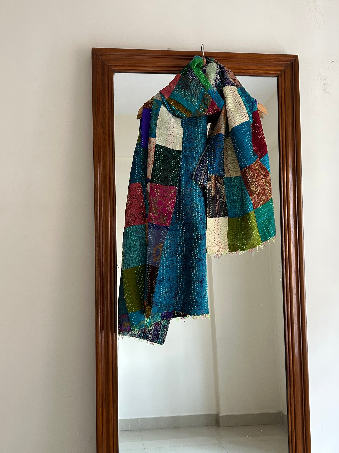 Kantha Patchwork scarf- Blue