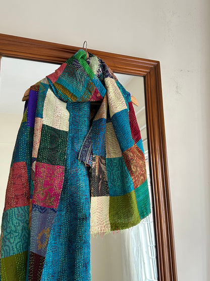Kantha Patchwork scarf- Blue