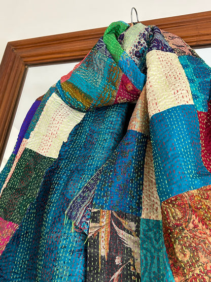 Kantha Patchwork scarf- Blue