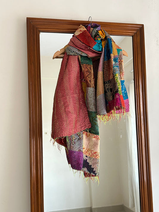 Kantha Patchwork scarf- Pink