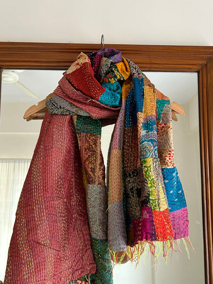 Kantha Patchwork scarf- Pink