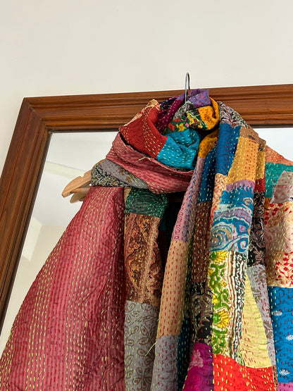 Kantha Patchwork scarf- Pink