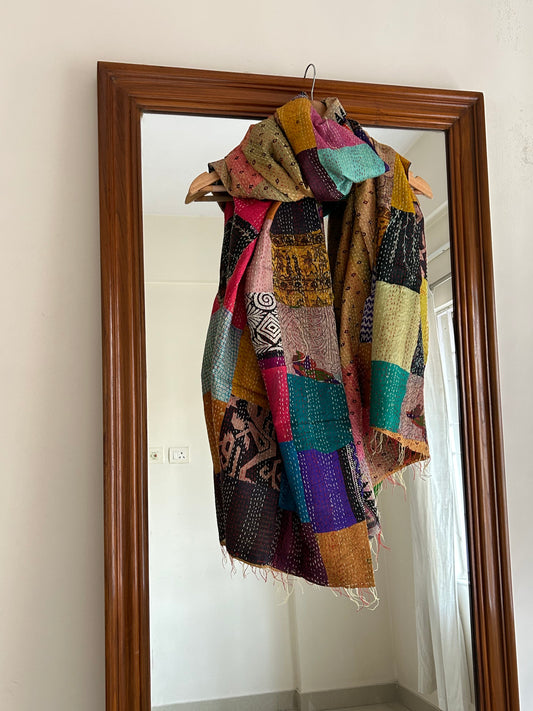 Kantha Patchwork scarf- Yellow