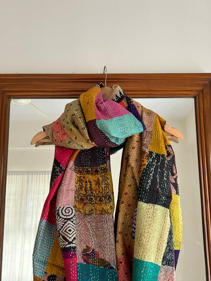Kantha Patchwork scarf- Yellow