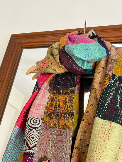 Kantha Patchwork scarf- Yellow