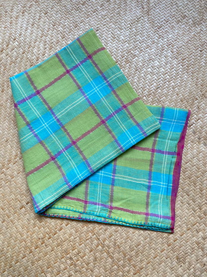 Blue green check scarf