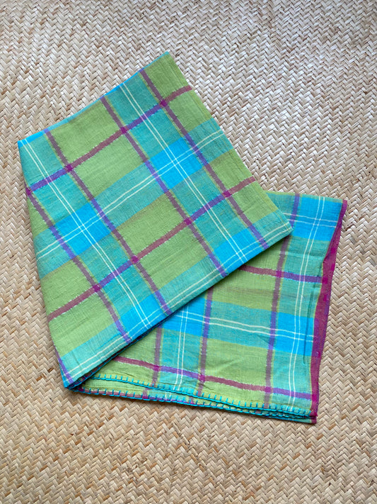 Blue green check scarf