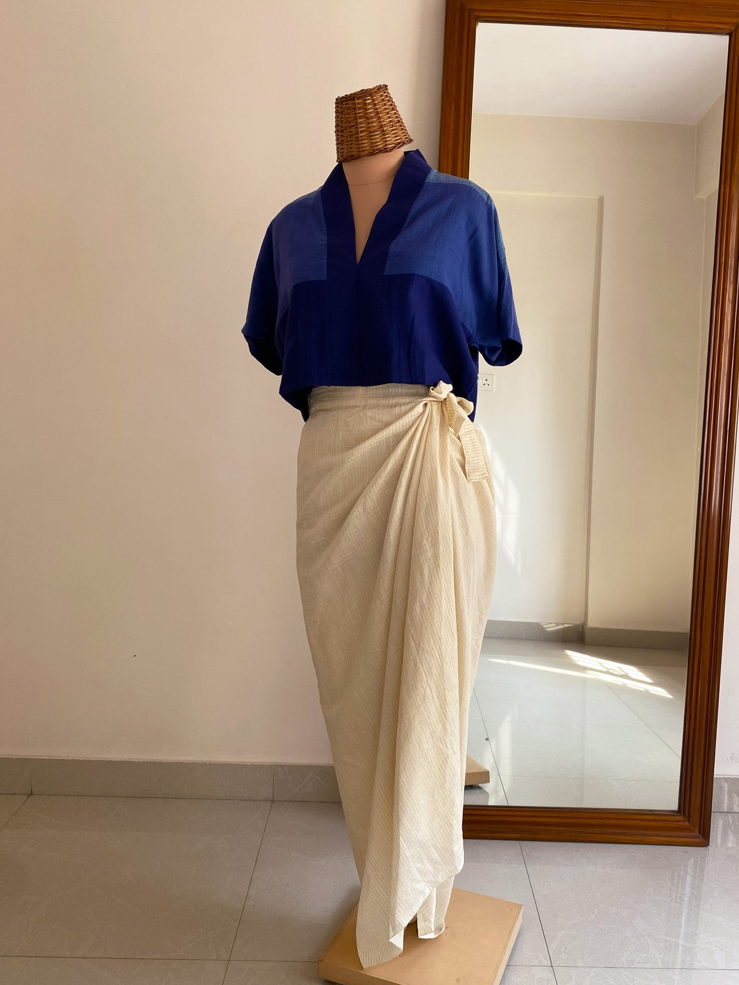Silk check wrap skirt