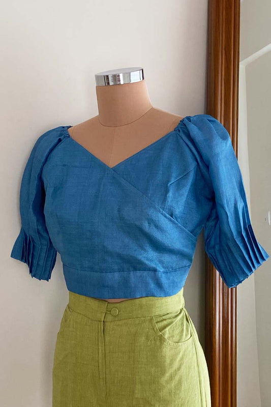 Baani Back Button Blouse- Blue
